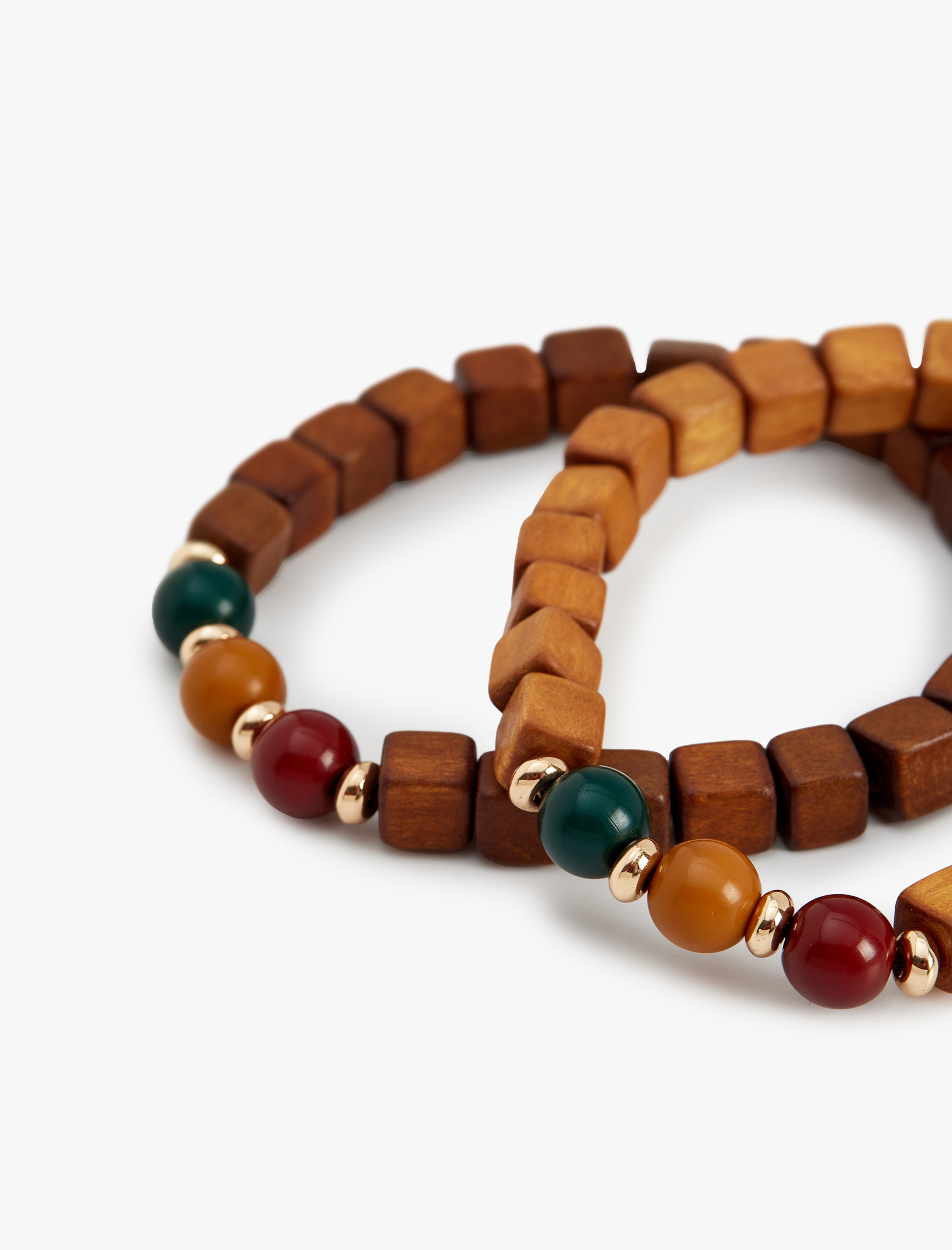  Erkek 2'li Çok Renkli Ahşap Boncuklu Bileklik Seti