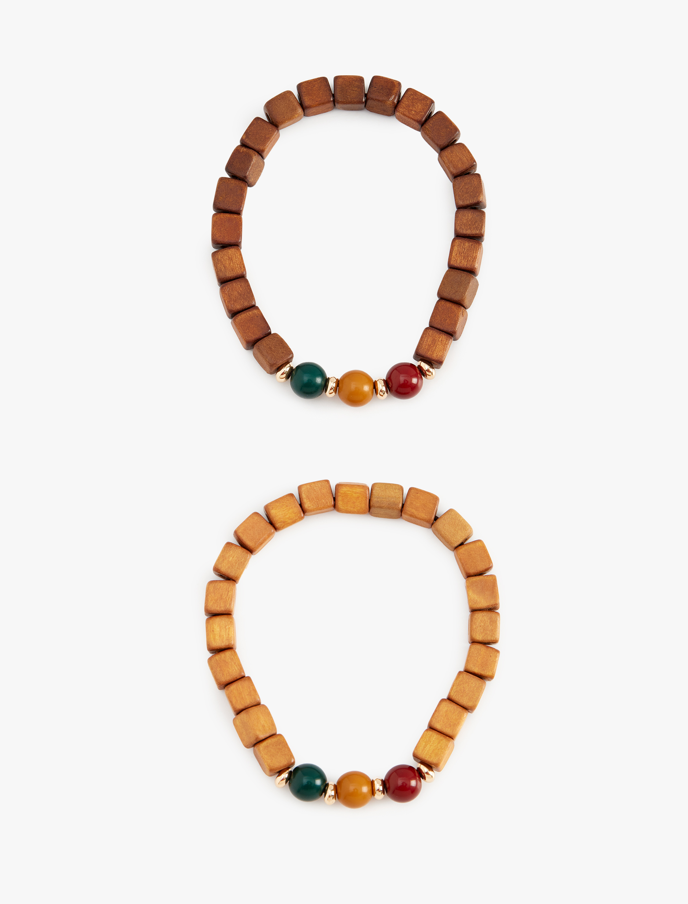  Erkek 2'li Çok Renkli Ahşap Boncuklu Bileklik Seti