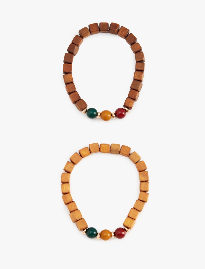 Erkek 2'li Çok Renkli Ahşap Boncuklu Bileklik Seti