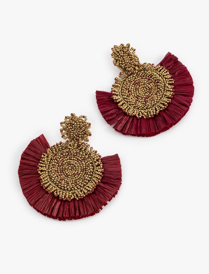 Kadın Boncuk Detaylı Büyük Boy Sallantılı Hasır Küpe - Koton X Melis Ağazat