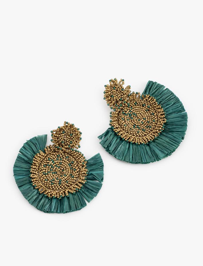 Kadın Boncuk Detaylı Büyük Boy Sallantılı Hasır Küpe - Koton X Melis Ağazat