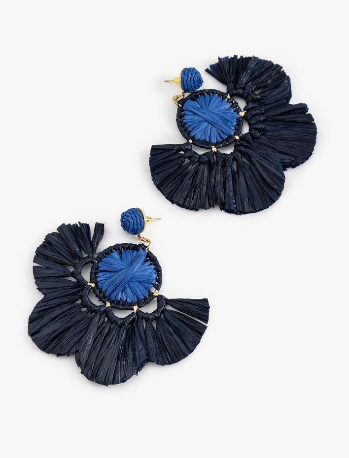 Kadın Çiçekli Büyük Boy Sallantılı Hasır Küpe - Koton X Melis Ağazat