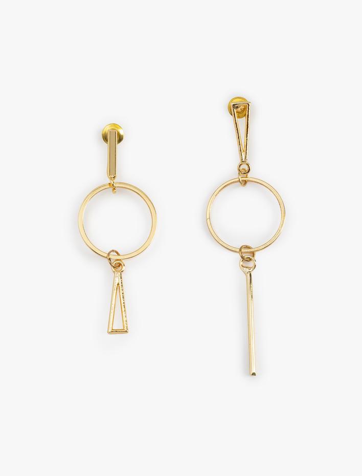 Kadın Geometrik Detaylı Asimetrik Küpe