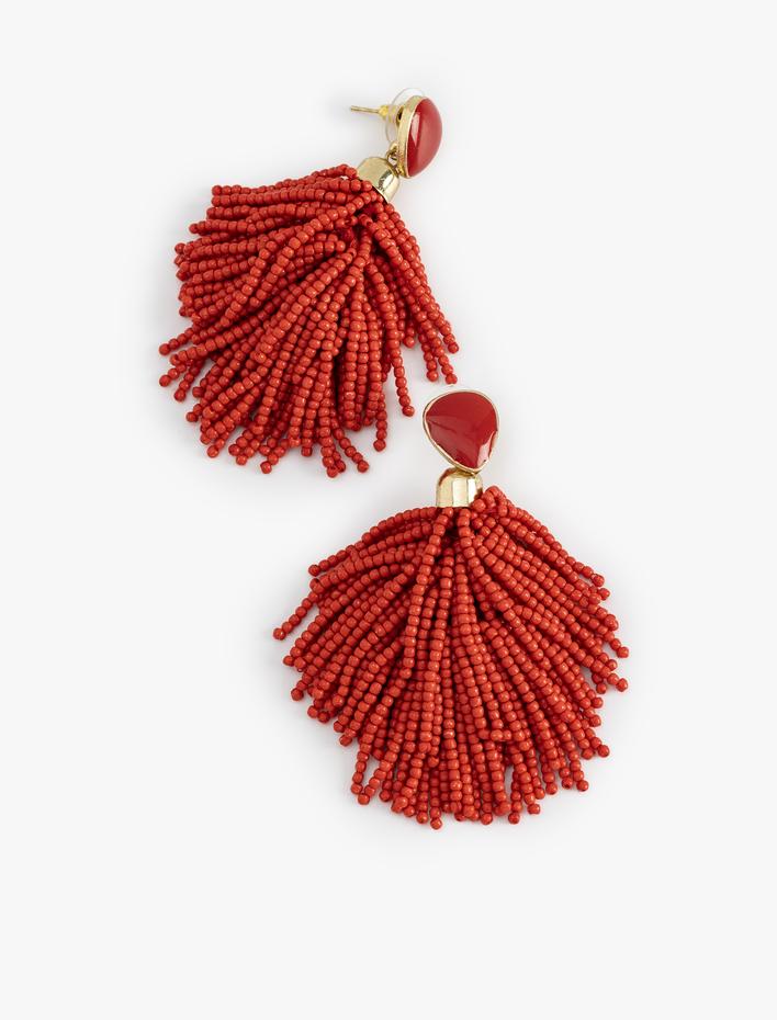 Kadın Büyük Boy Sallantılı Boncuklu Küpe - Koton X Melis Ağazat