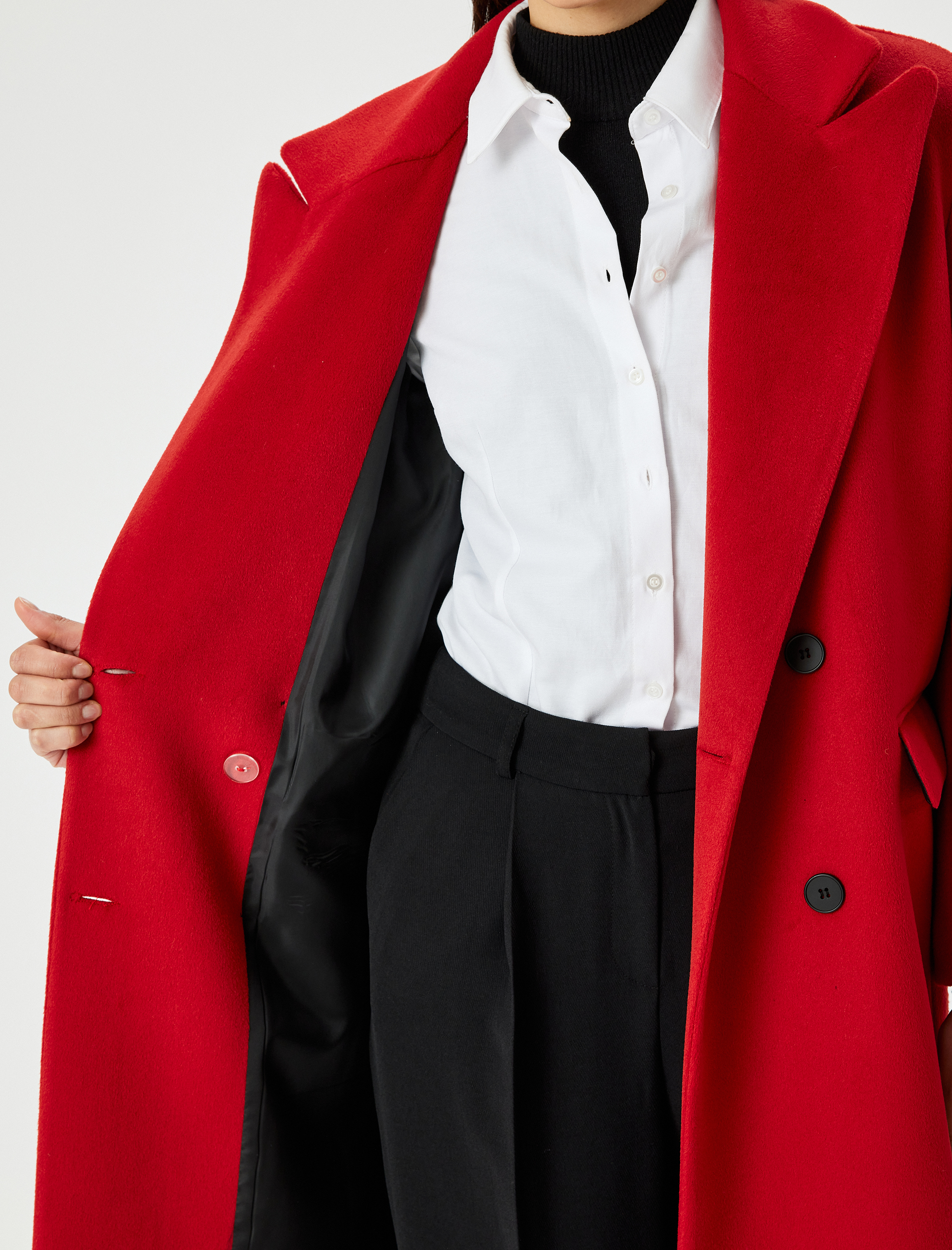 Düğmeli Kruvaze Uzun Kaşe Kaban