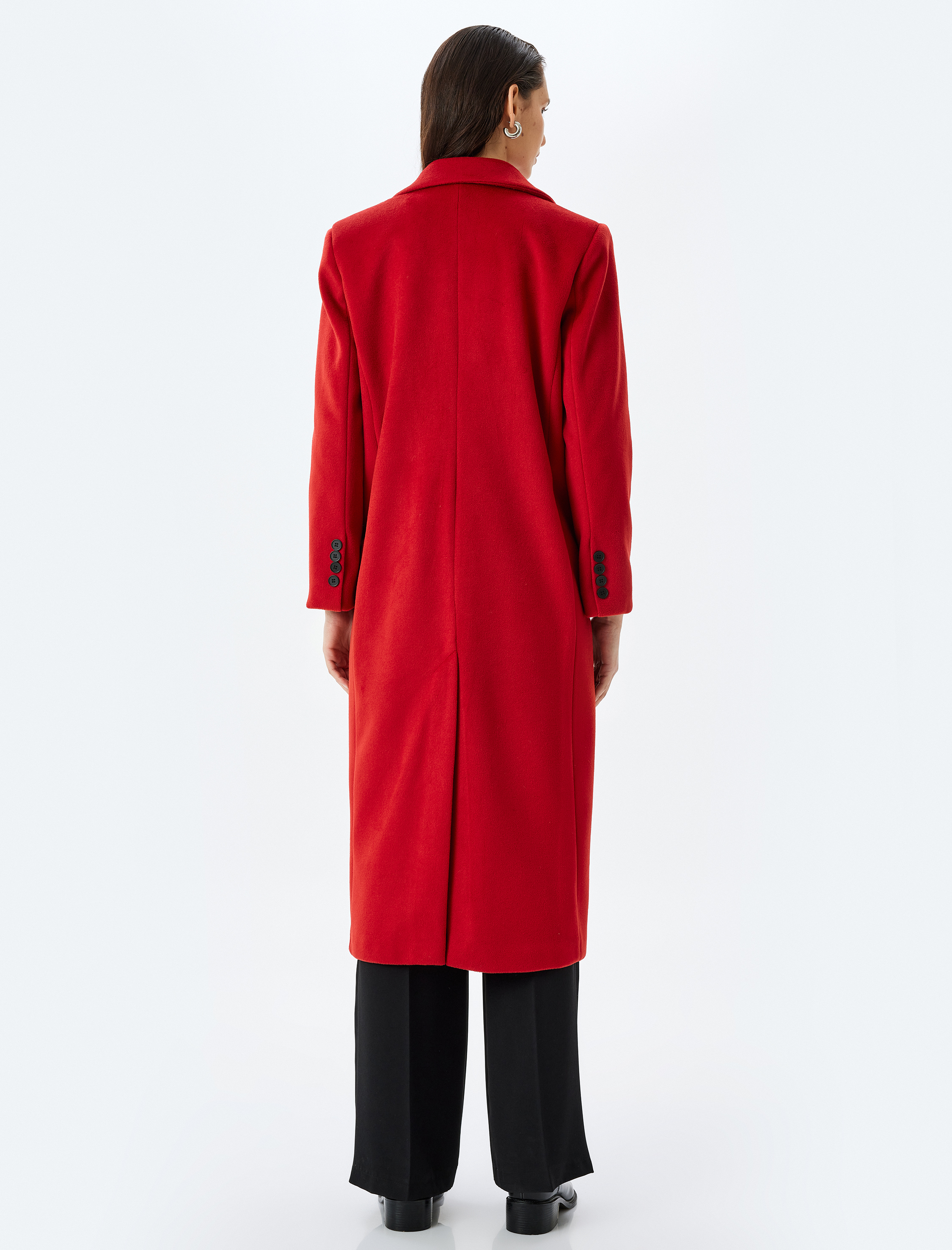 Düğmeli Kruvaze Uzun Kaşe Kaban