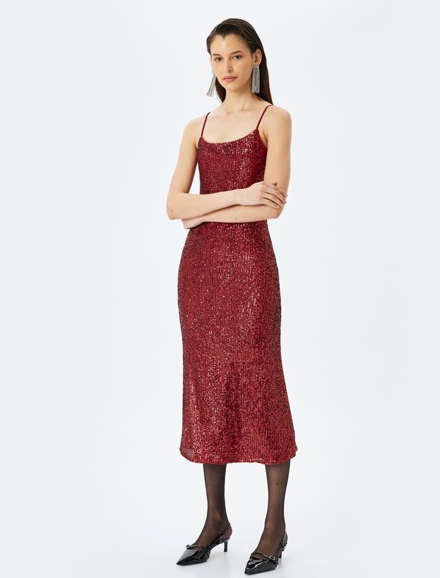 Pullu Payetli İp Askılı Slim Fit Uzun Abiye Elbise_0