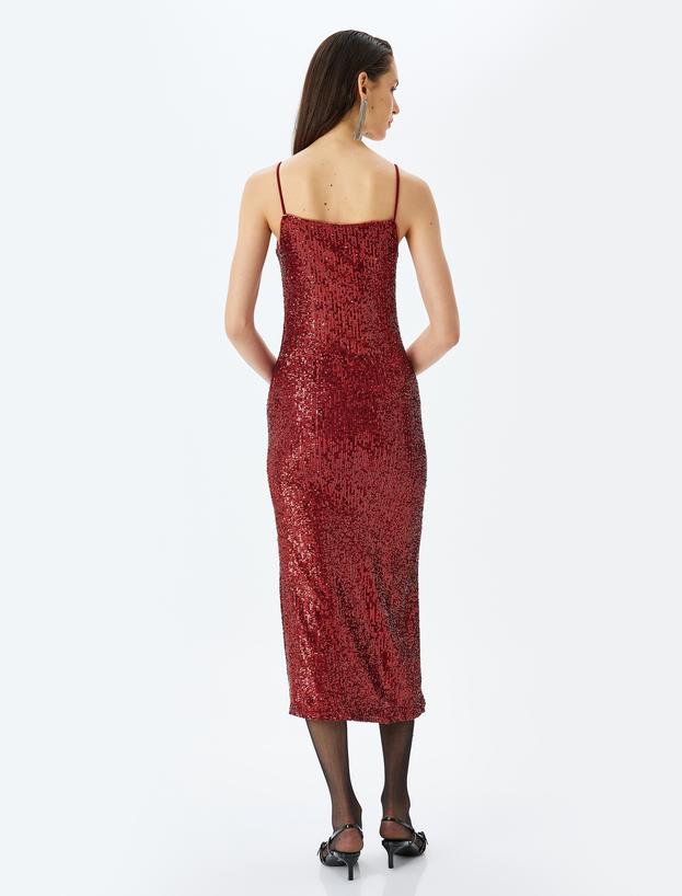 Pullu Payetli İp Askılı Slim Fit Uzun Abiye Elbise_3