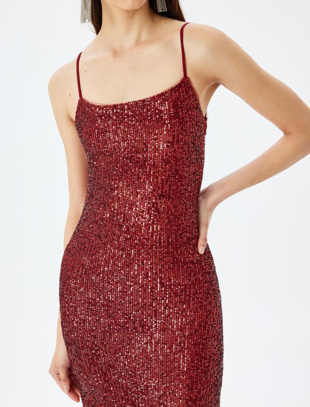 Pullu Payetli İp Askılı Slim Fit Uzun Abiye Elbise_4