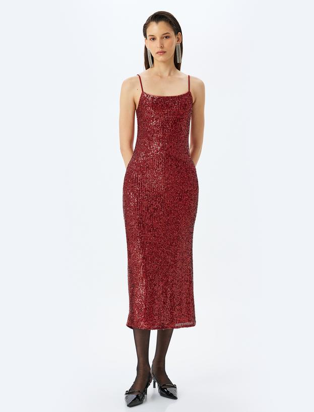 Pullu Payetli İp Askılı Slim Fit Uzun Abiye Elbise_2