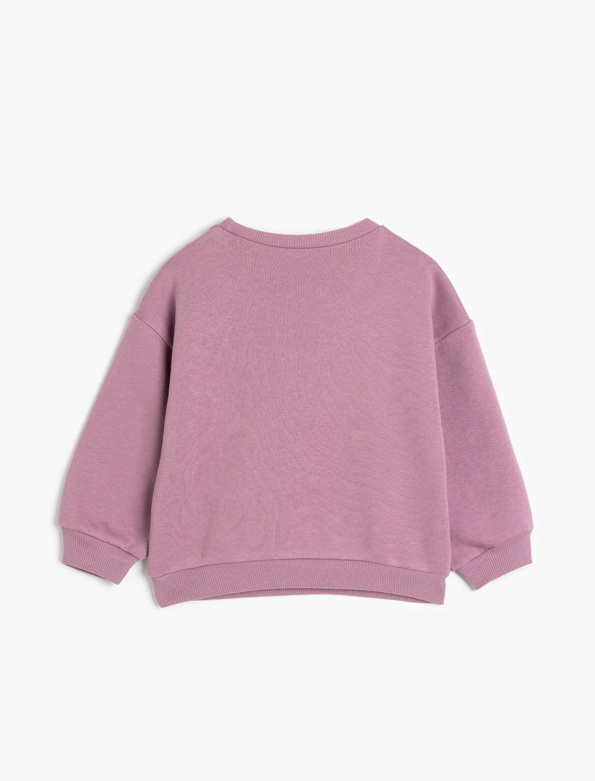  Kız Bebek Kedi Baskılı Uzun Kollu Bisiklet Yaka Şardonlu Sweatshirt