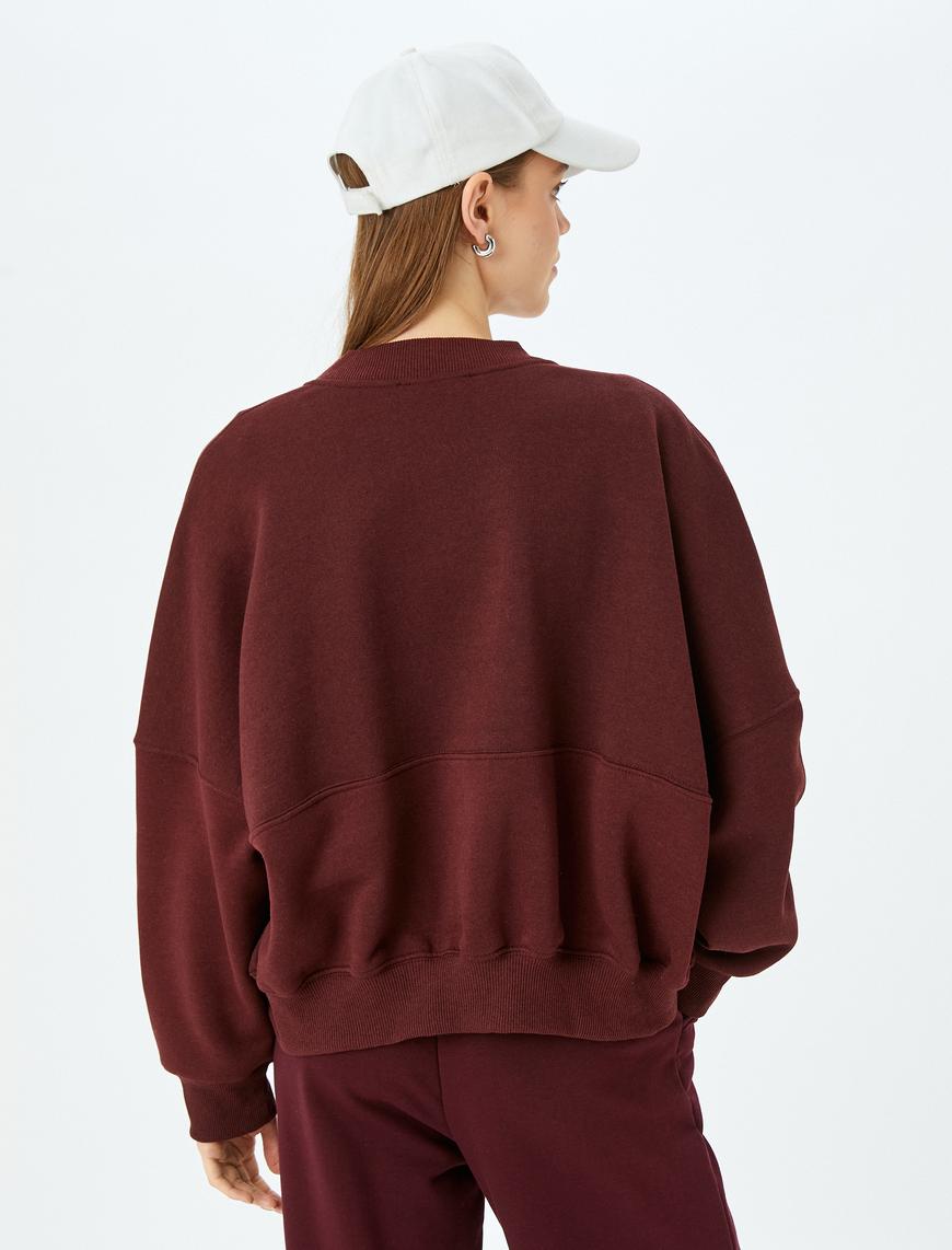   Oversize Fermuarlı Sweatshirt Dikiş Detaylı Bisiklet Yaka