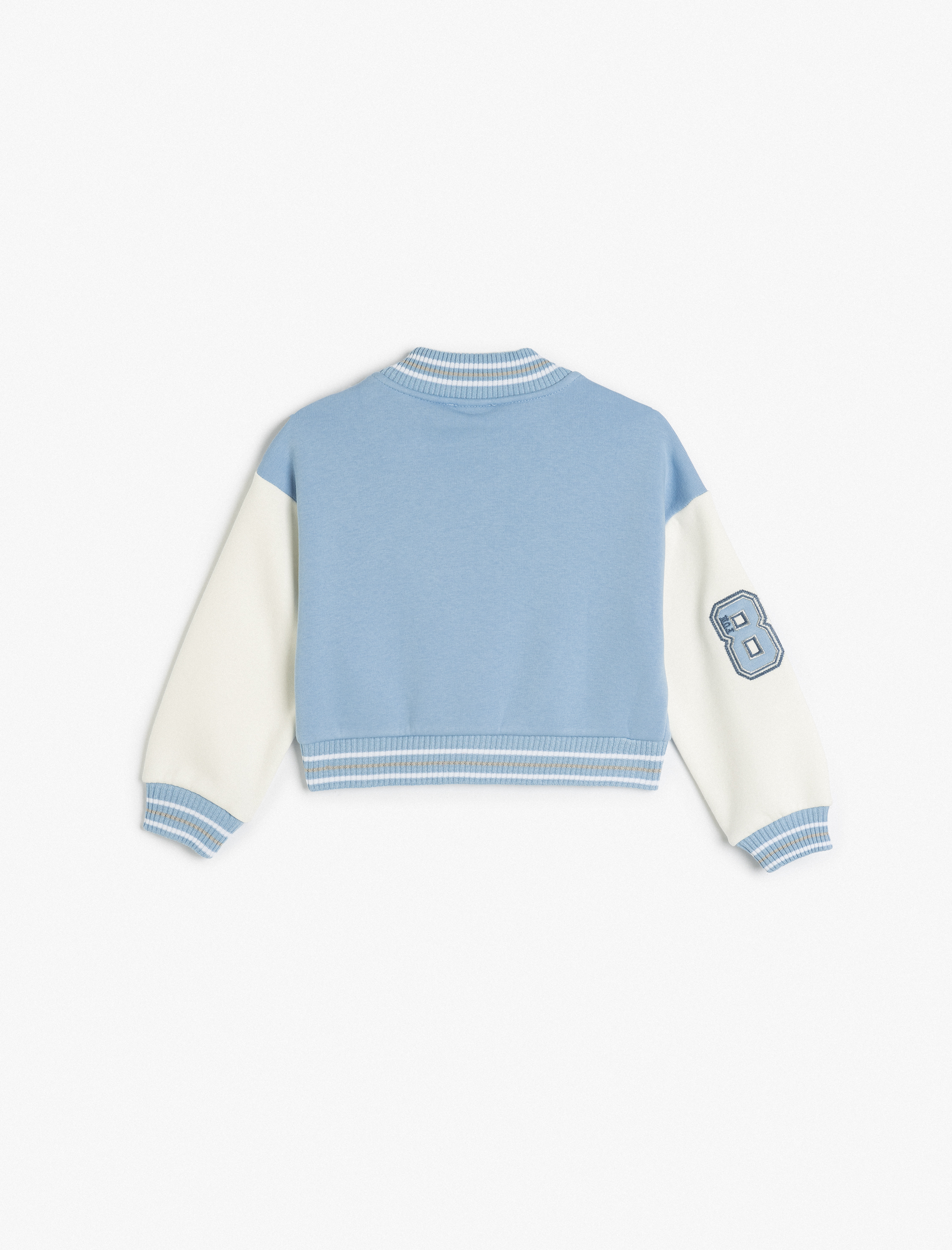  Kız Çocuk Bomber Crop Kolej Ceket Aplike Detaylı Uzun Kollu Renk Bloklu Şardonlu