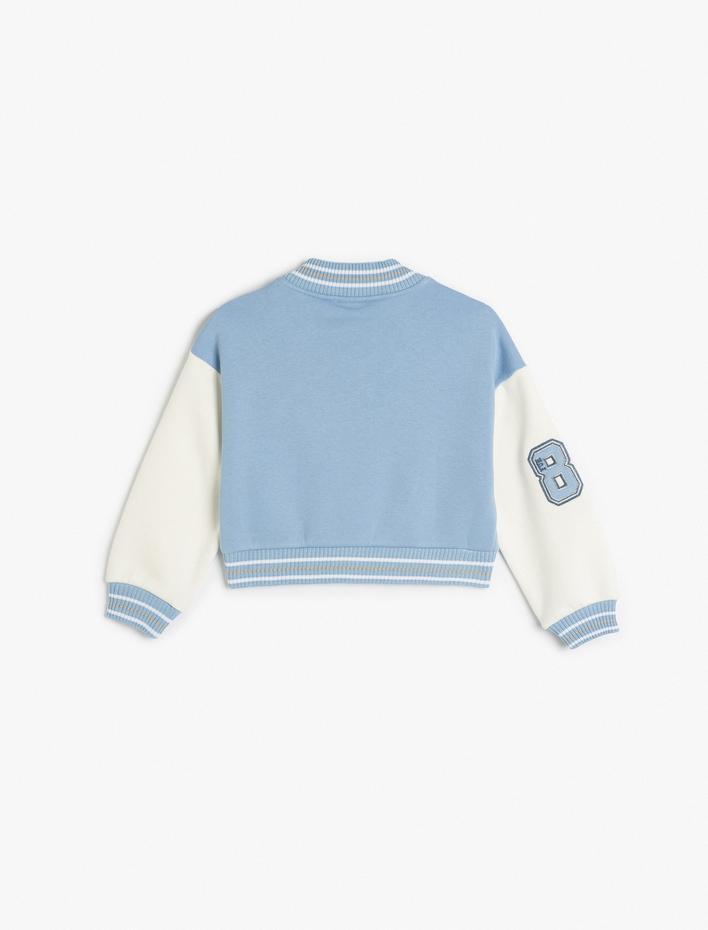 Kız Çocuk Bomber Crop Kolej Ceket Aplike Detaylı Uzun Kollu Renk Bloklu Şardonlu