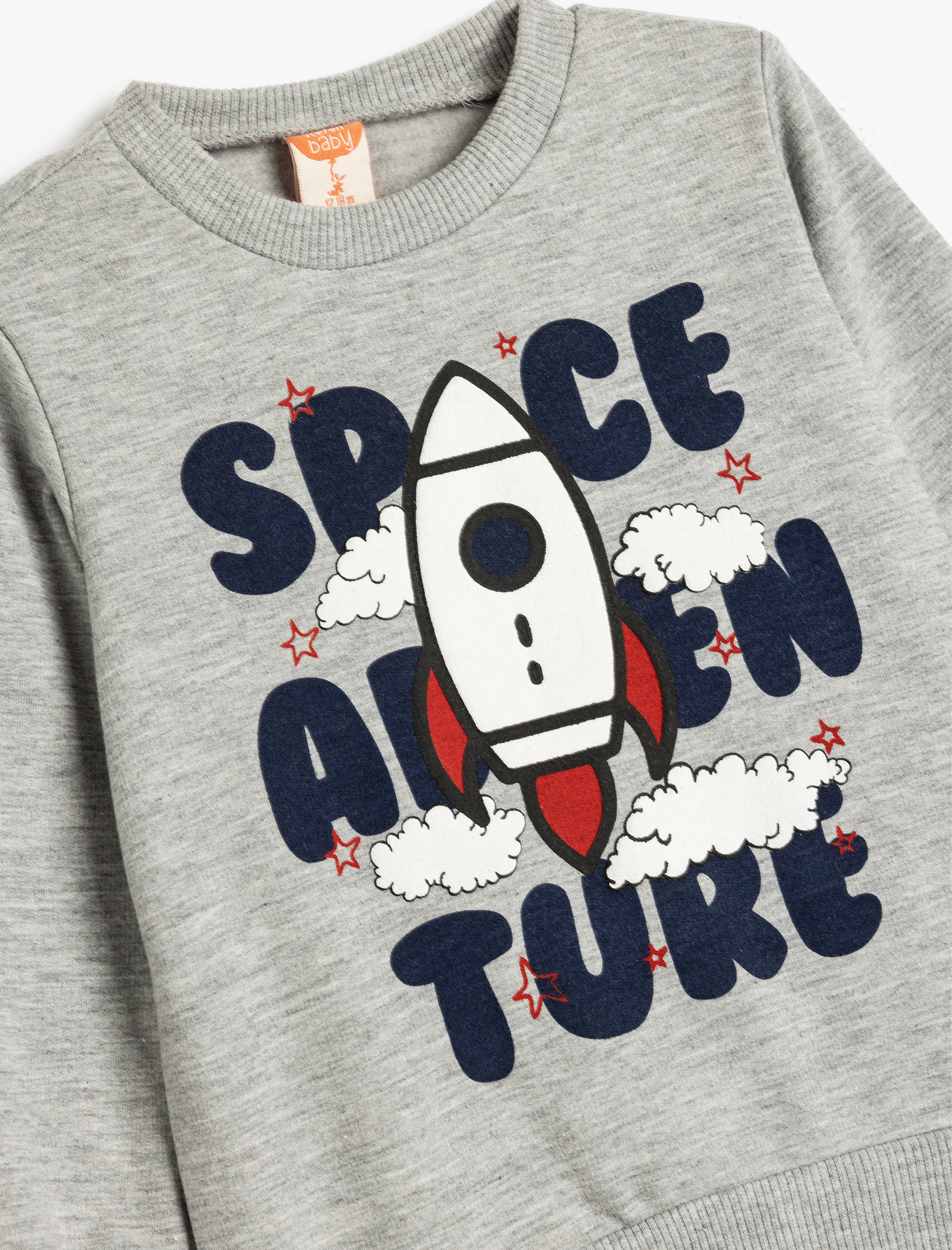  Erkek Bebek Sweatshirt Uzay Baskılı Şardonlu Uzun Kollu Bisiklet Yaka