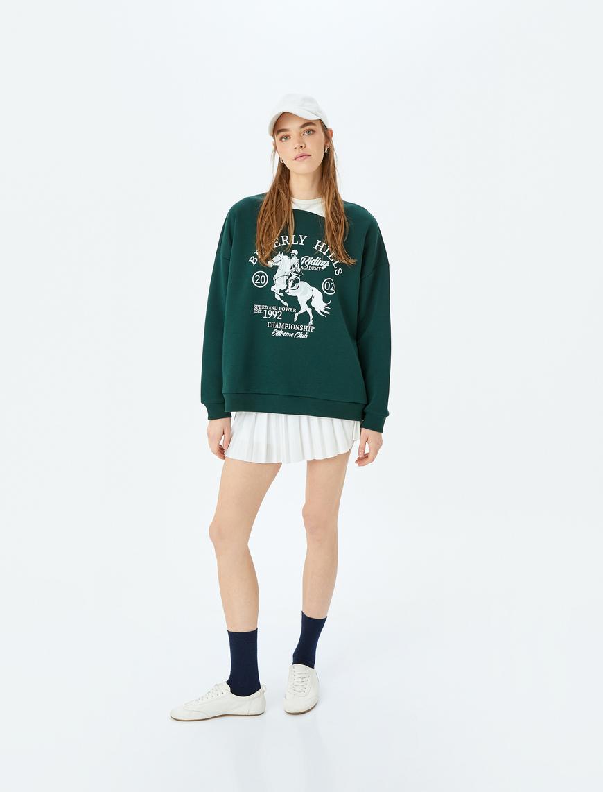   Polo Yaka Kolej Baskılı Şardonlu Oversize Sweatshirt