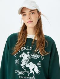 Polo Yaka Kolej Baskılı Şardonlu Oversize Sweatshirt