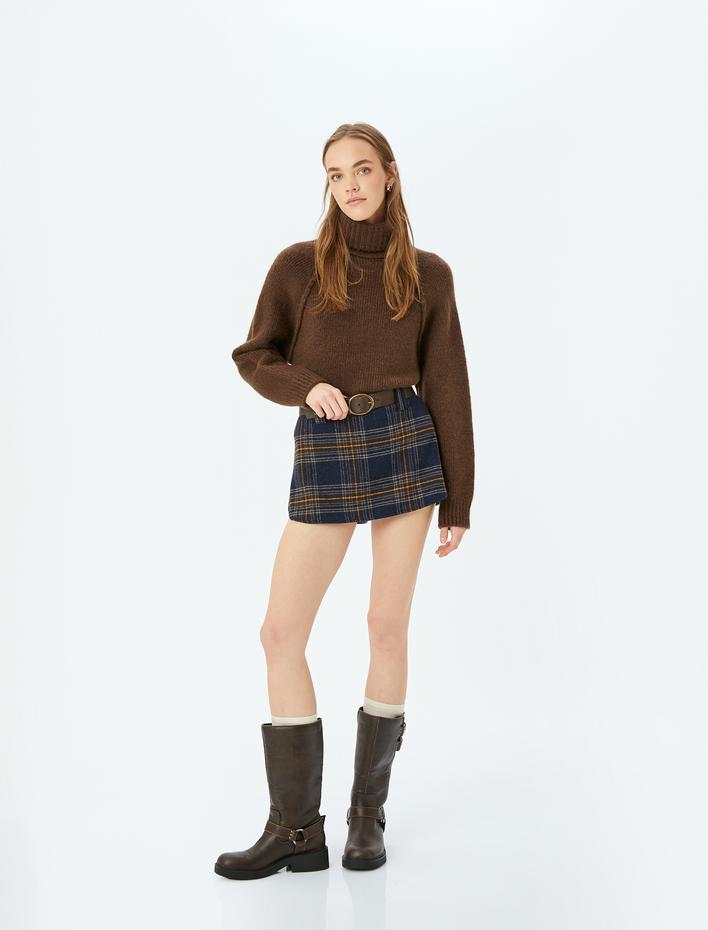  Balıkçı Yaka Dikiş Detaylı Uzun Kollu Triko Kazak