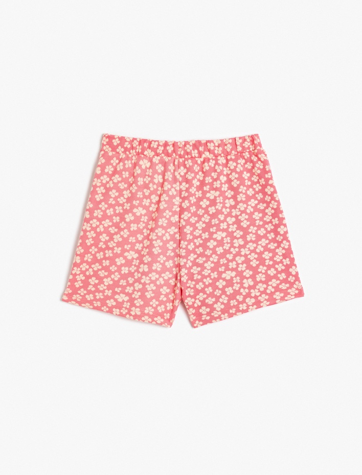 Kız Çocuk Çiçekli Mini Şort Etek Kruvaze Detaylı Beli Lastikli