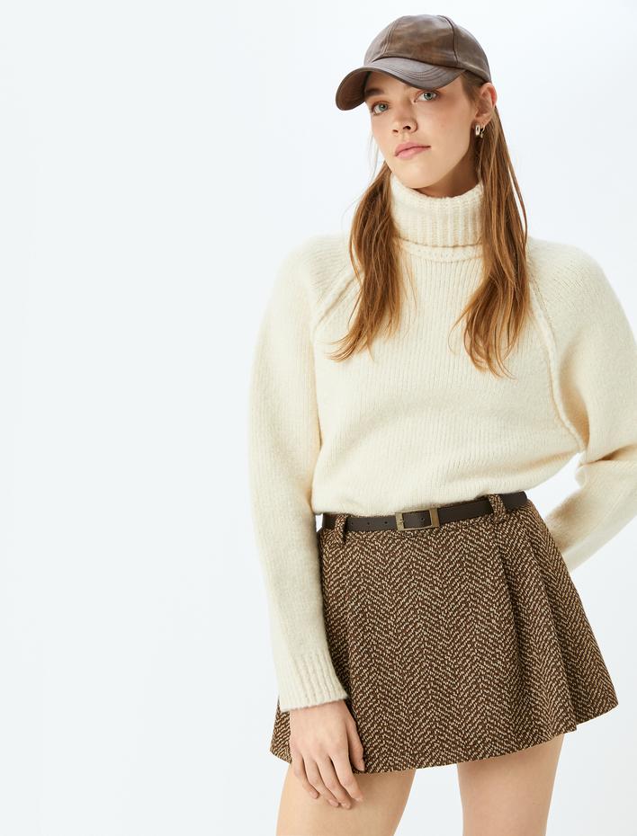  Balıkçı Yaka Dikiş Detaylı Uzun Kollu Triko Kazak