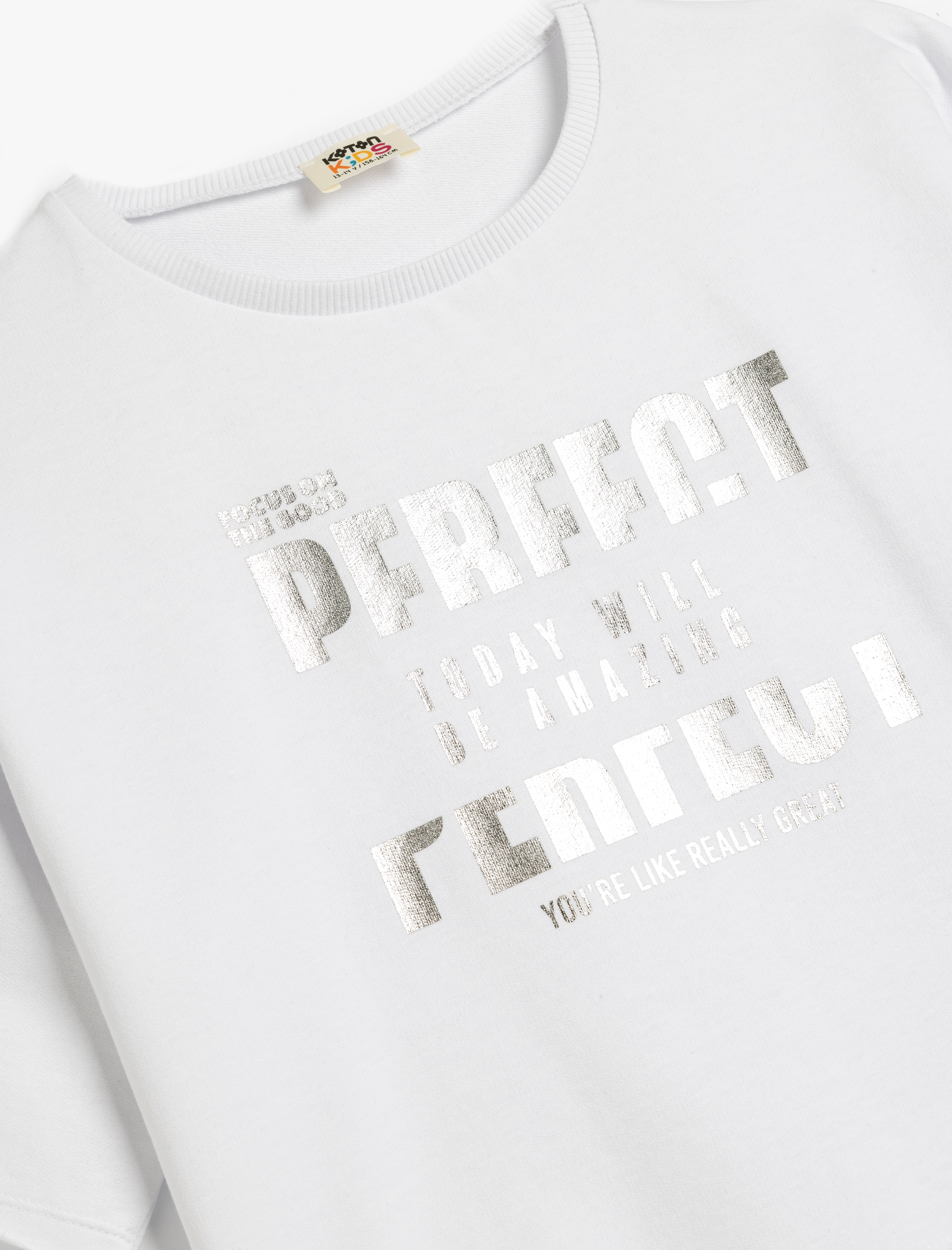  Kız Çocuk Pamuklu Kısa Kollu Bisiklet Yaka Baskılı Crop Tişört