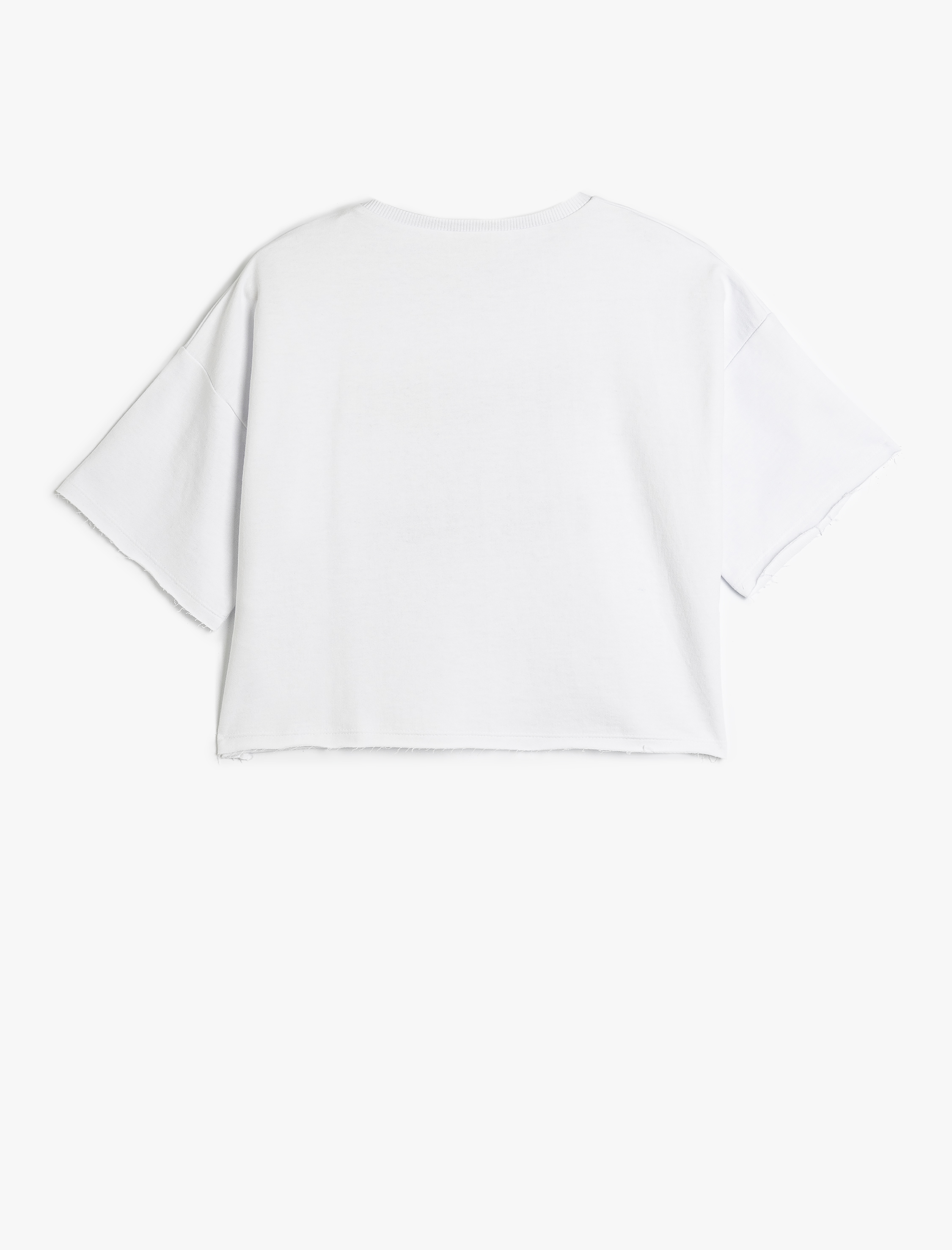  Kız Çocuk Pamuklu Kısa Kollu Bisiklet Yaka Baskılı Crop Tişört