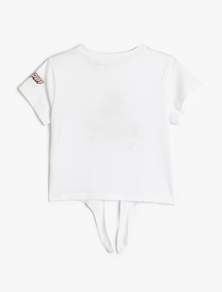 Kız Çocuk Powerpuff Girls Crop Tişört Lisanslı Beli Bağlamalı Kısa Kollu Bisiklet Yaka Pamuklu