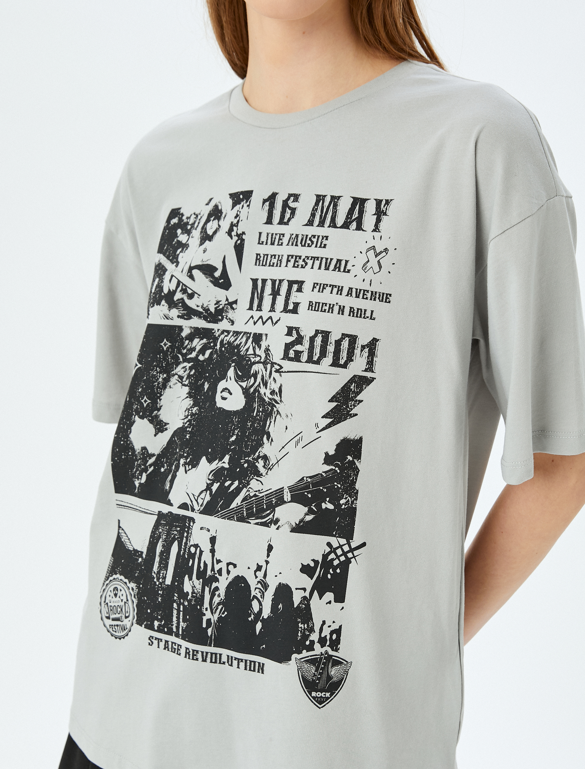 Slogan Baskılı Bisiklet Yaka Kısa Kollu Oversize Tişört