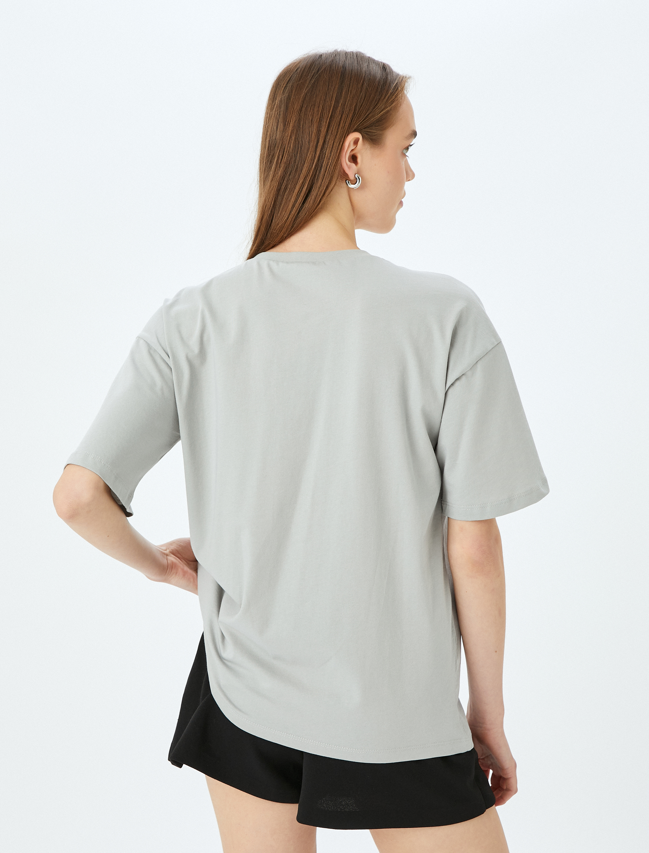 Slogan Baskılı Bisiklet Yaka Kısa Kollu Oversize Tişört