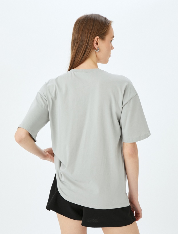 Slogan Baskılı Bisiklet Yaka Kısa Kollu Oversize Tişört_3