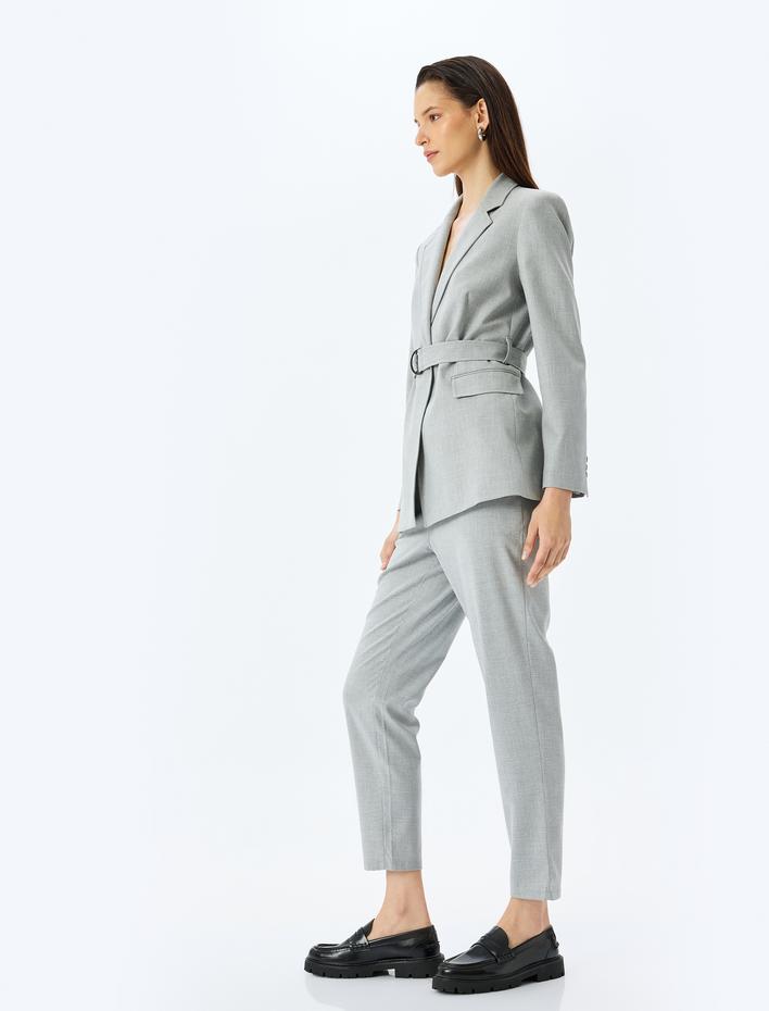  Yüksek Bel Beli Bağcıklı Lastikli Cepli Kumaş Pantolon