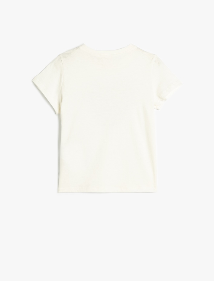 Kız Çocuk Tişört Pullu Payetli Kalpli Bisiklet Yaka Pamuklu