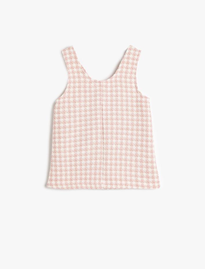 Kız Bebek Midi Boy Tüvit Elbise Cepli Pamuk Karışımlı Kolsuz V Yaka