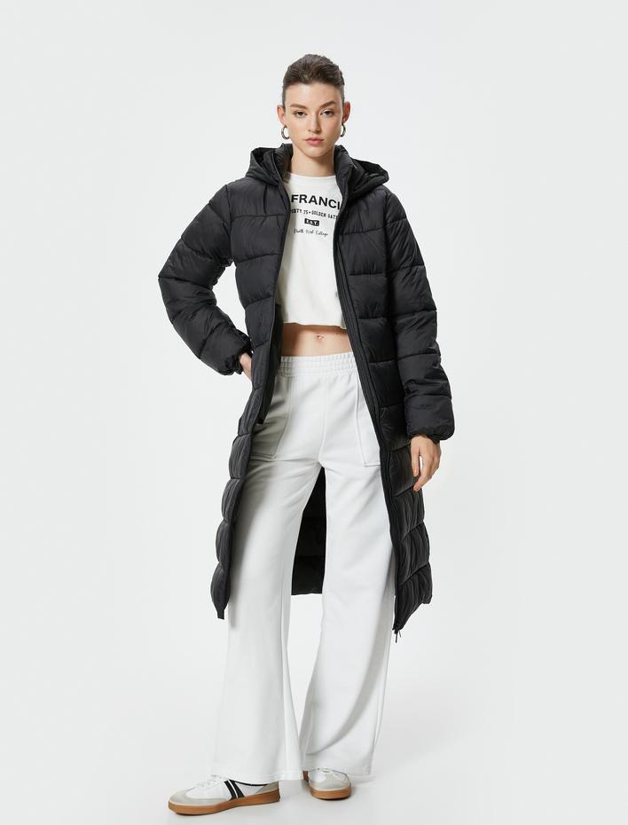  Uzun Şişme Mont Kapüşonlu Fermuarlı Cepli Dolgulu Su İtici