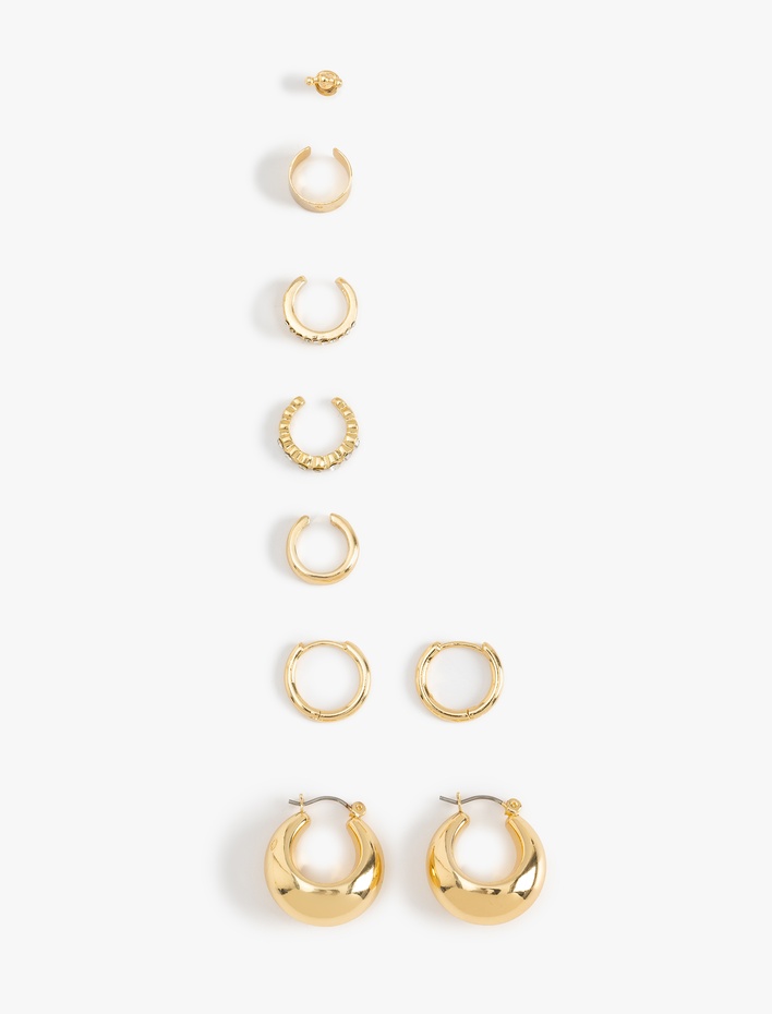 Kadın Çelik Karışımlı 7'li Kıkırdak Küpe Seti