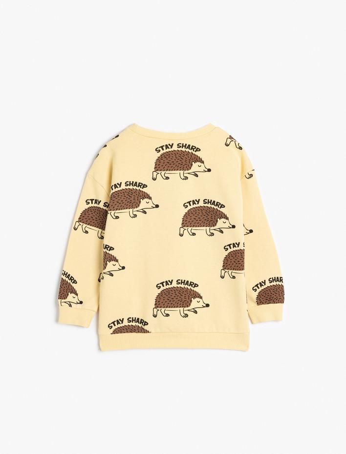 Erkek Bebek Sweatshirt Uzun Kollu Bisiklet Yaka Kirpi Baskılı Şardonlu Pamuklu