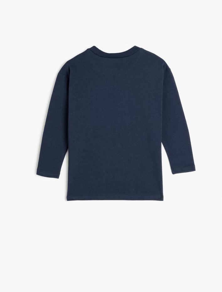 Erkek Çocuk Oversize Tişört Slogan Baskılı Uzun Kollu Bisiklet Yaka Pamuklu