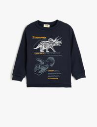 Sweatshirt Dinozor Baskılı Bisiklet Yaka Uzun Kollu