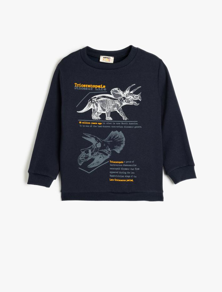 Erkek Çocuk Sweatshirt Dinozor Baskılı Bisiklet Yaka Uzun Kollu