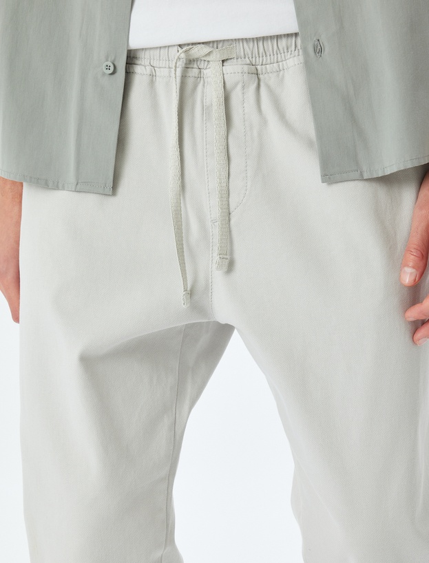 Kanvas Pamuklu Beli Bağcıklı Chino Cep Detaylı Jogger Pantolon_4