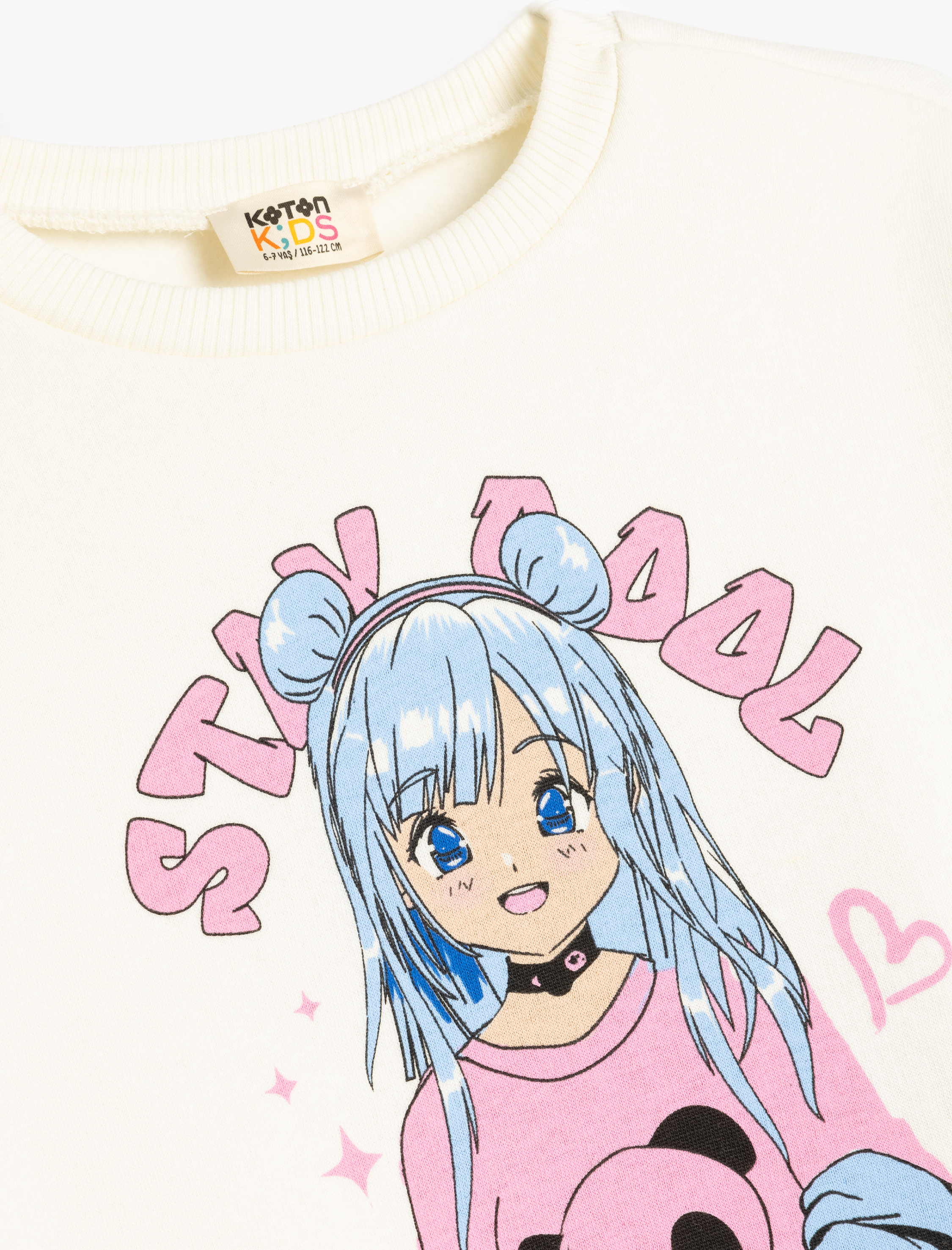  Kız Çocuk Sweatshirt Anime Baskılı Uzun Kollu Bisiklet Yaka Şardonlu