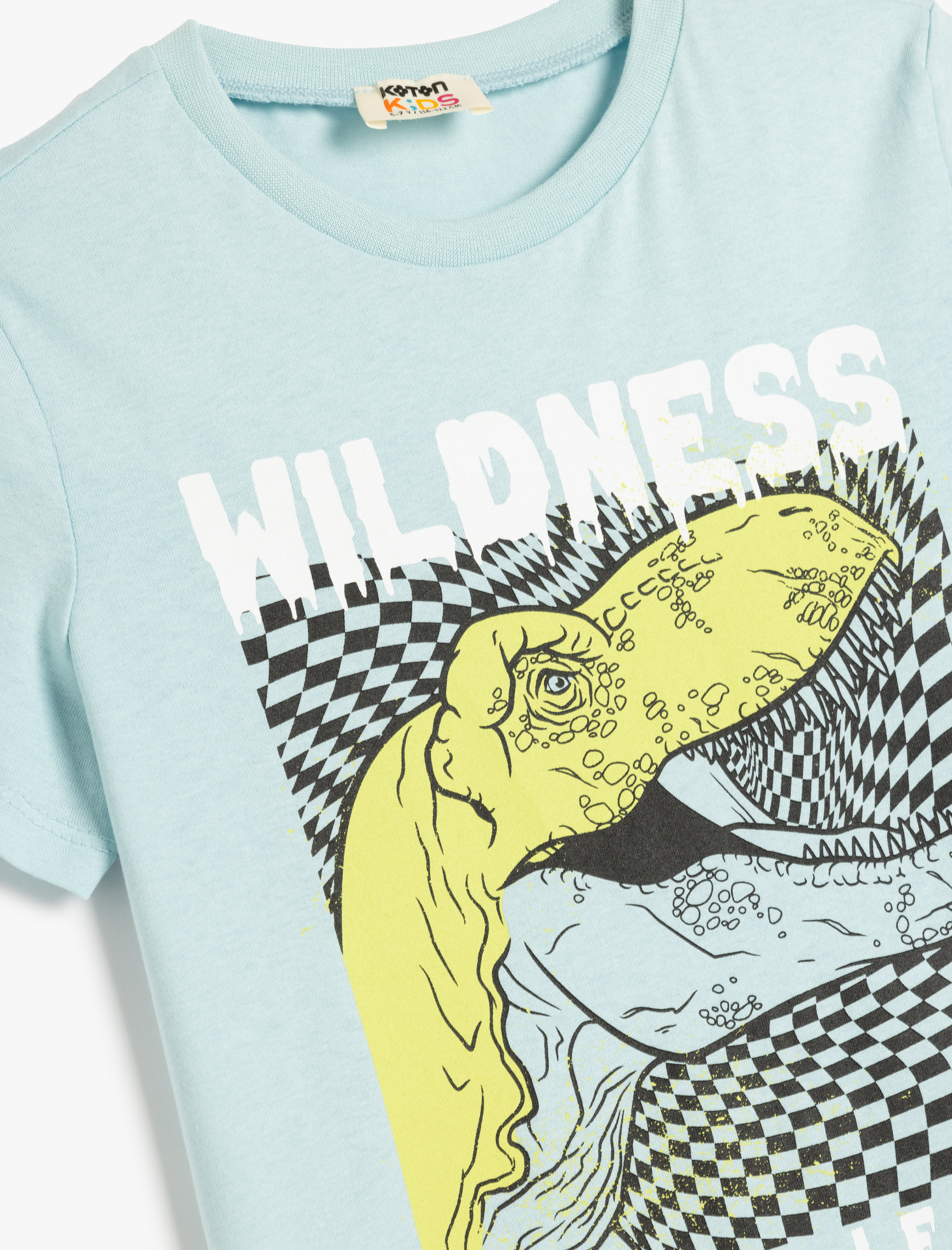  Erkek Çocuk Pamuklu Kısa Kollu Bisiklet Yaka Dinozor Baskılı Tişört