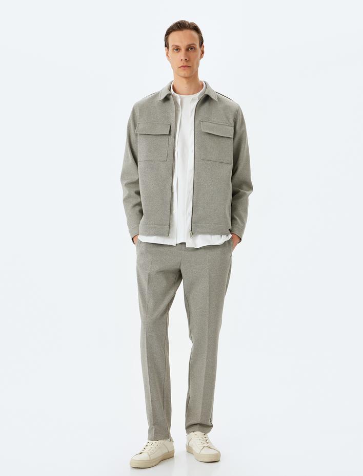  Kapaklı Cep Detaylı Pamuk Karışımlı Fermuarlı Ceket