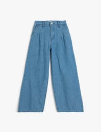 Geniş Paça Kot Pantolon Cepli Pamuklu - Wide Leg Jean