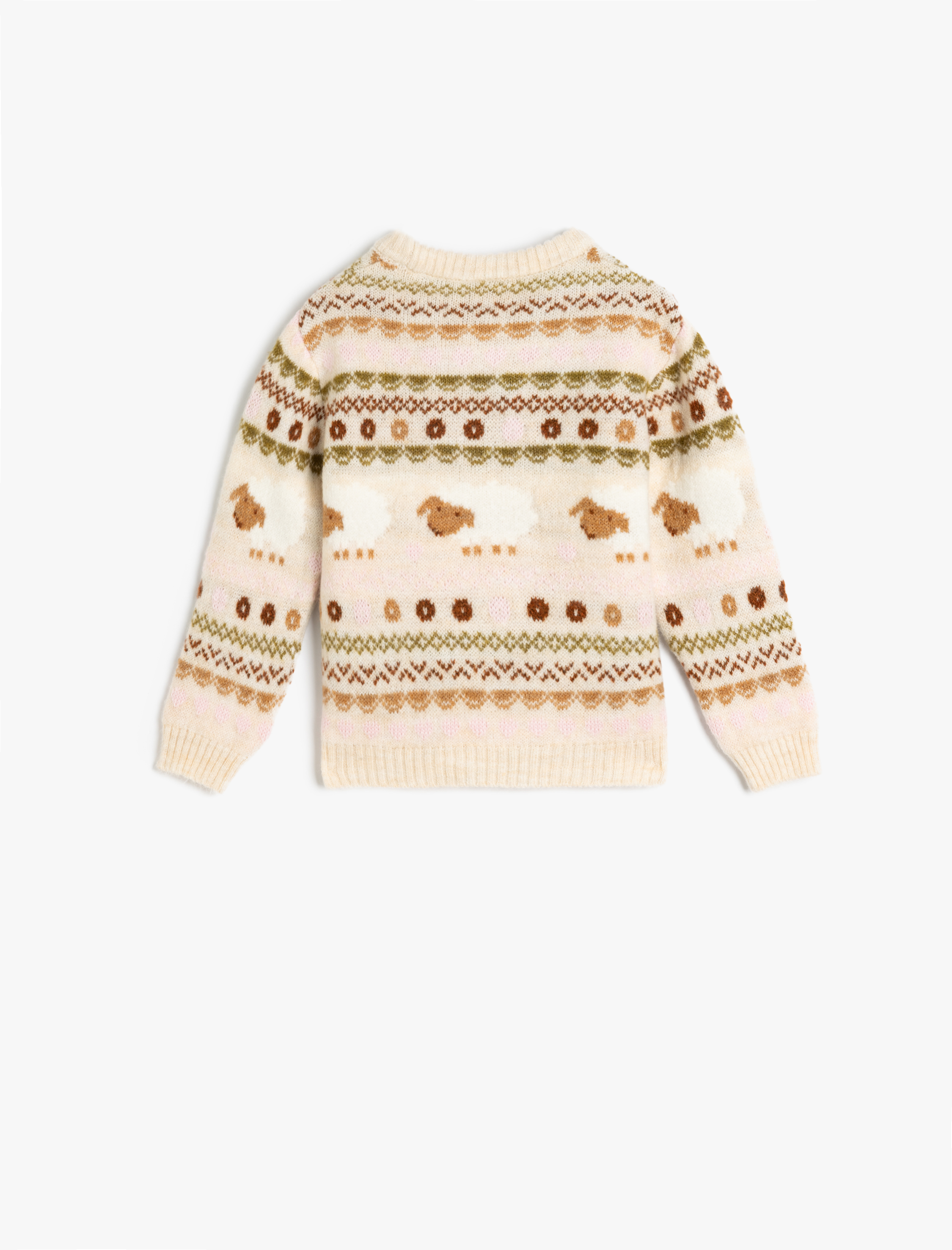 Kız Bebek Triko Kazak Kuzu Desenli Bisiklet Yaka Uzun Kollu