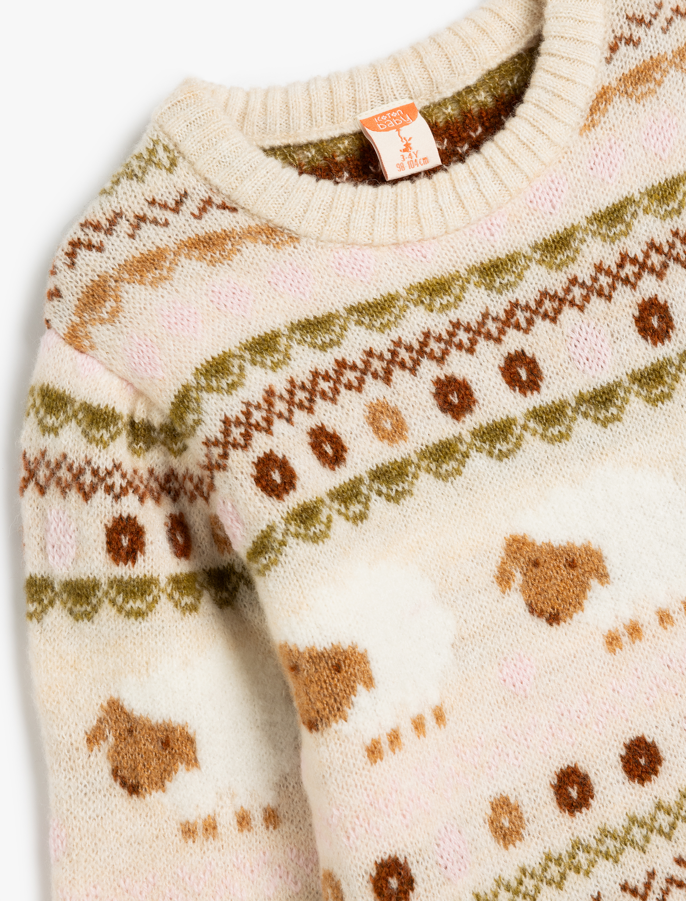 Kız Bebek Triko Kazak Kuzu Desenli Bisiklet Yaka Uzun Kollu