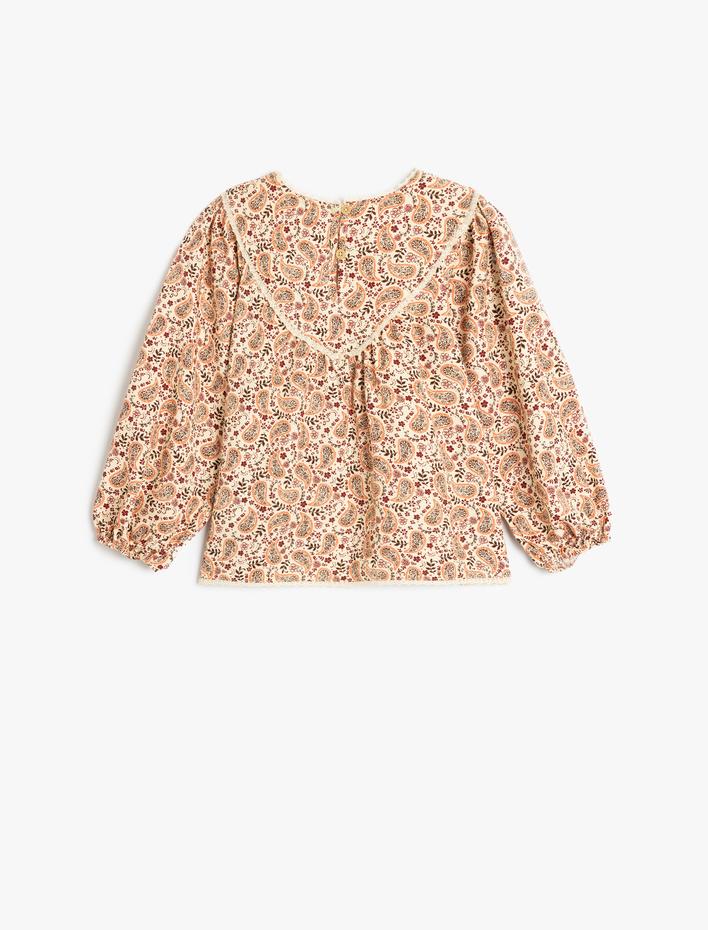 Kız Bebek Çiçekli Uzun Kollu Bisiklet Yaka Viskon Bluz