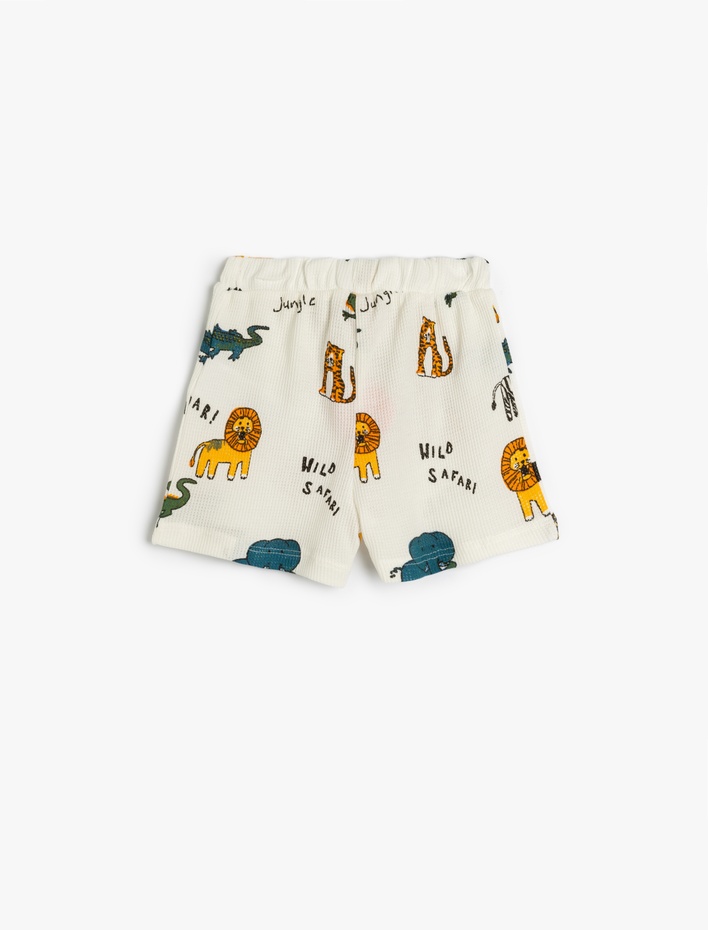 Erkek Bebek Şort Beli Bağlamalı Hayvanlar Baskılı Pamuklu