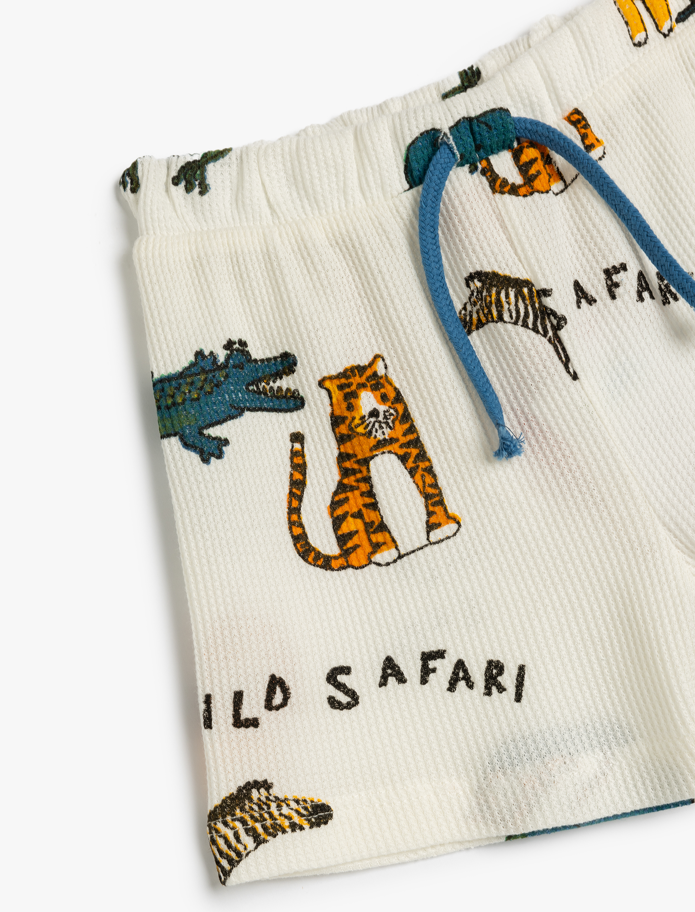  Erkek Bebek Şort Beli Bağlamalı Hayvanlar Baskılı Pamuklu