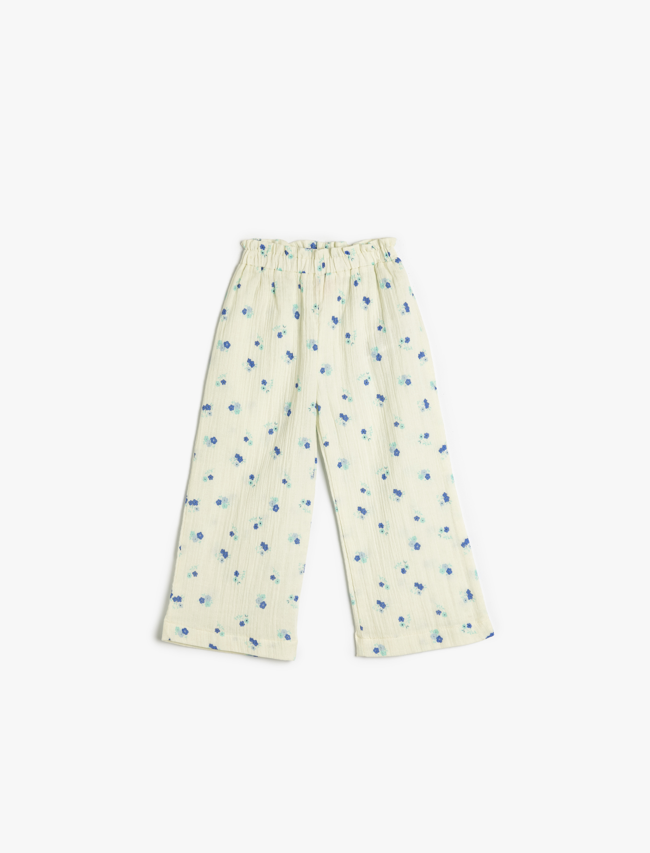 Koton Kız Bebek Çiçekli Pantolon Geniş Paça Beli Lastikli Pamuklu -1